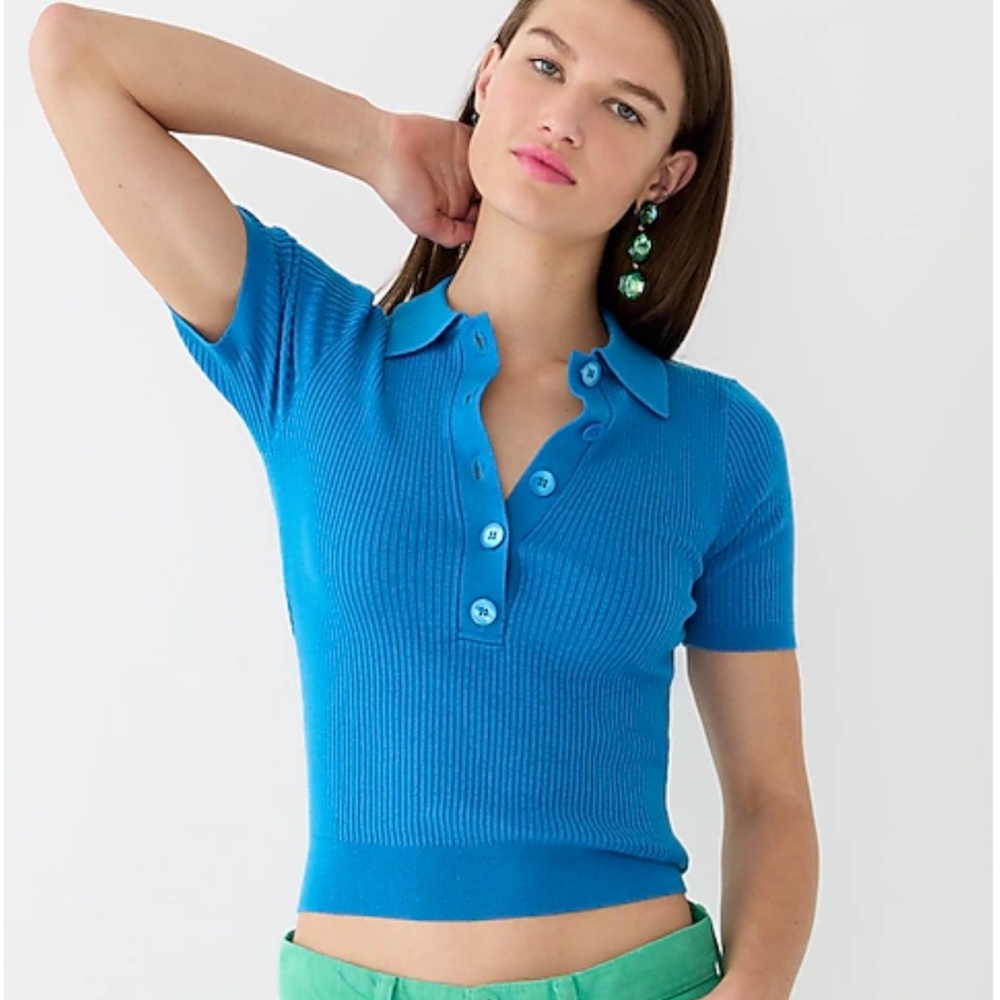 JCrew silk blend ribbed polo NWT, gorgeous cyan color
